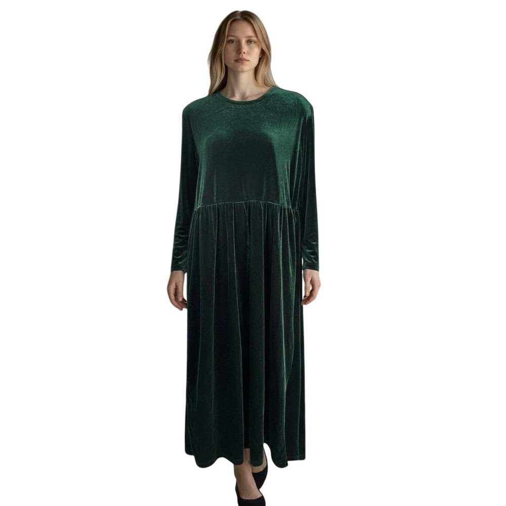 Vtg Jaqueline Ferrar Dress 8 Dark Green Velour‎ Maxi Modest Holiday Whimsigoth